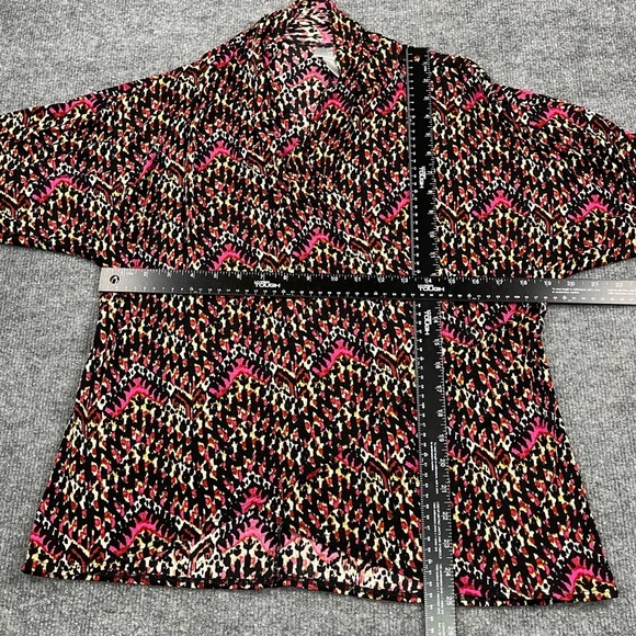 Chico’s Travelers Cardigan 0 Womens 4 Small Pink‎ Yellow Black Print Open Front - Picture 4 of 10
